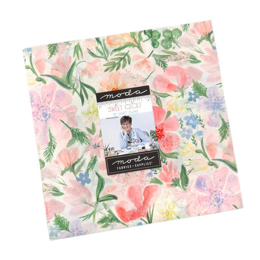 Sweet Cecily Layer Cake, Moda 24640LC, 10" Precut Pastel Pink Green Blue Floral Fabric Squares, Janet Clare