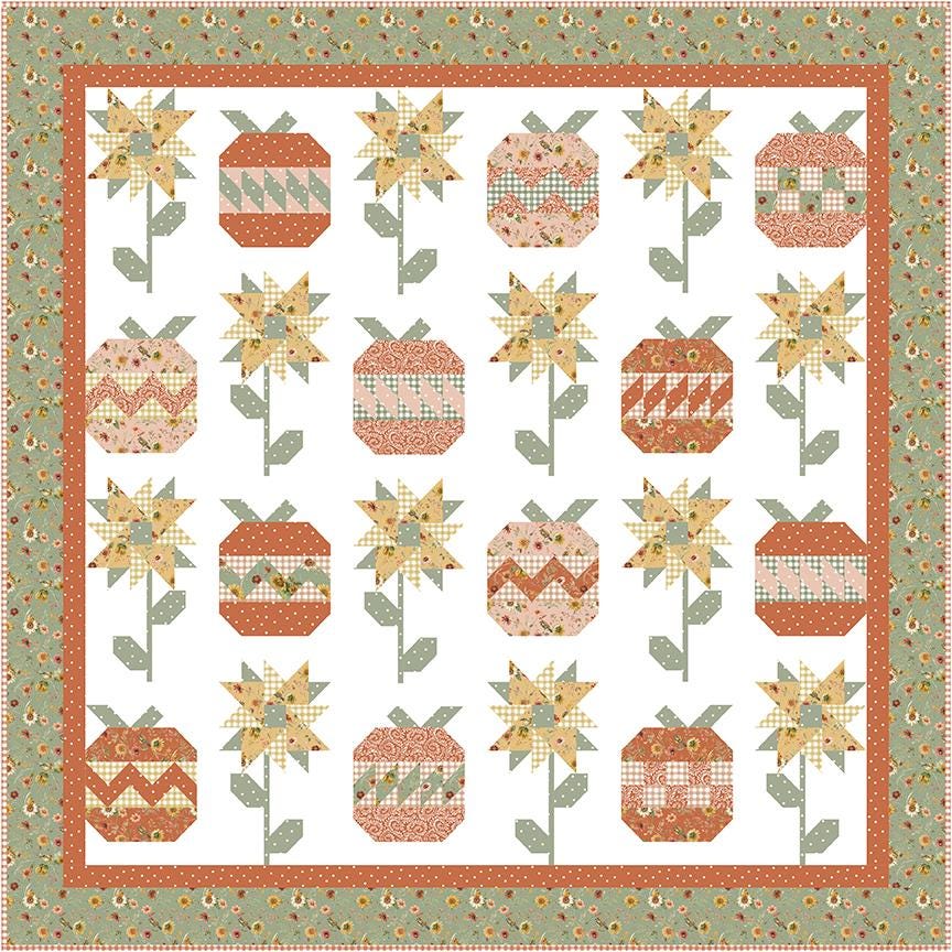 Fall Garden Quilt KIT, Riley Blake KT-16670, Sunflower Whispers Pumpkins Flowers Quilt Kit, Lisa Audit, LaVonne Jackson