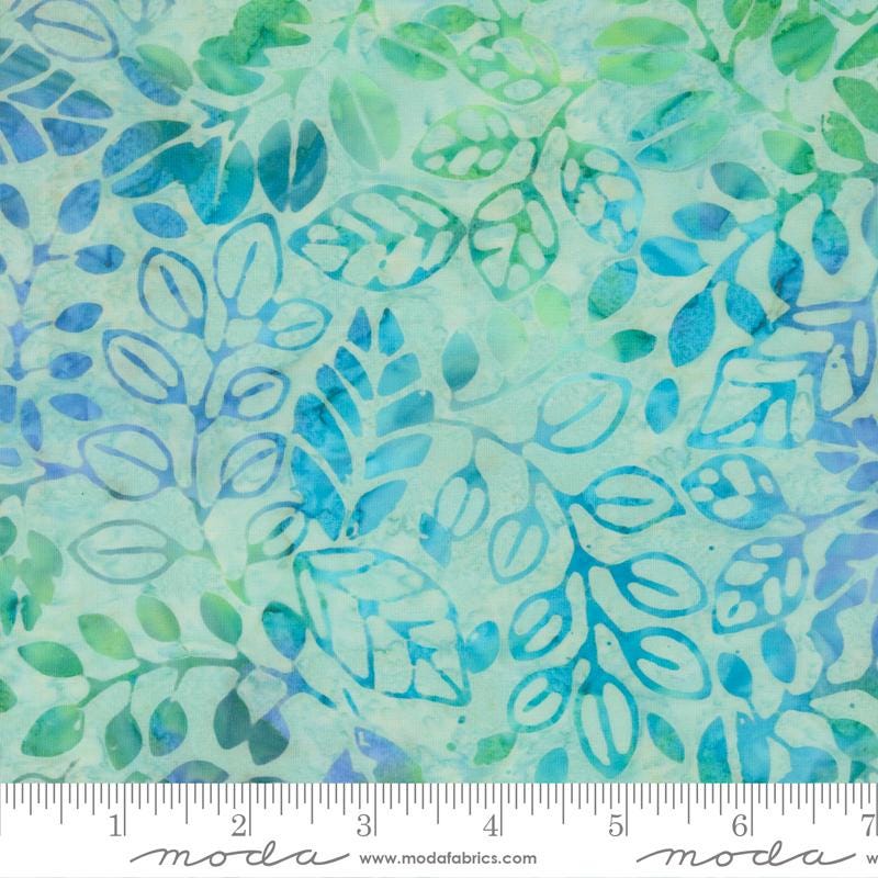 Sunburst Batiks - Blue Green Leaves Vines Batik Fabric, Moda 4370 34 Mist, Blue Green Multicolored Batiks, By the Yard