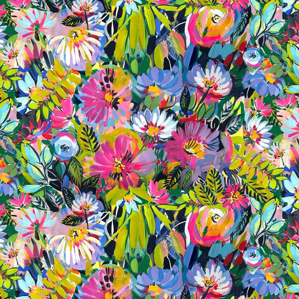 Sunset Meadow 15 Piece Fat Quarter Bundle, Clothworks FQ0521, Bright Watercolor Floral Fabric, 18 x 22 Fabric Cuts