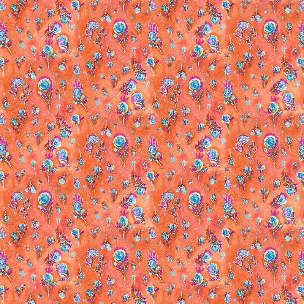 Sunset Meadow 15 Piece Fat Quarter Bundle, Clothworks FQ0521, Bright Watercolor Floral Fabric, 18 x 22 Fabric Cuts