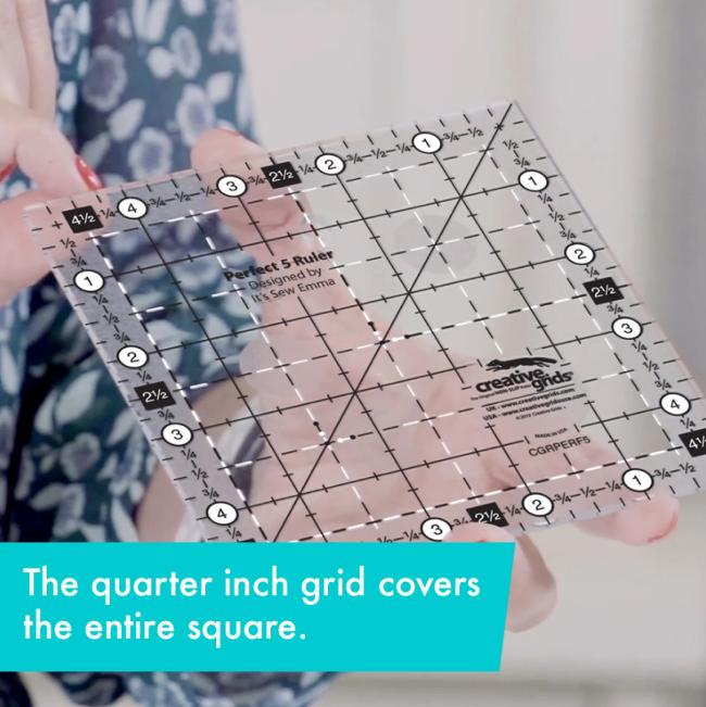 Perfect 5 Ruler, Creative Grids CGRPERF5, 5" Non-Slip Quilting Ruler Template, 5" Square Trim Quilting Ruler, It's Sew Emma