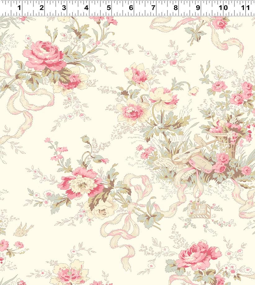 Charlotte 98 Fat Quarter Bundle, Clothworks FQ0520, Pink Blue Green Cream Shabby Granny Chic Cottagecore Pastel Floral Fabric,