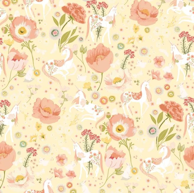 Unicorn Dreams 5" Charm Pack, Poppie Cotton UD25726, 5" Precut Pink Mint Yellow Floral Charm Fabric Squares, Ginger Deverell