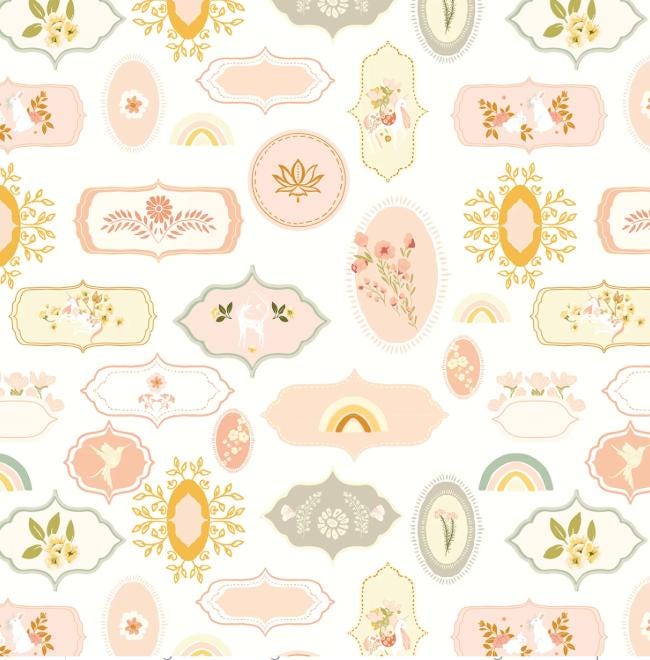 Unicorn Dreams 5" Charm Pack, Poppie Cotton UD25726, 5" Precut Pink Mint Yellow Floral Charm Fabric Squares, Ginger Deverell