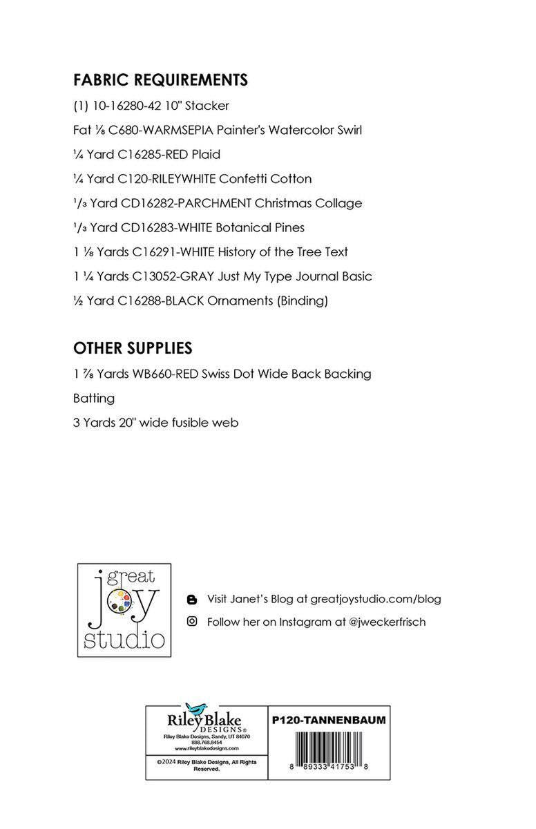 Tannenbaum Patch Quilt Pattern, Great Joy Studio P120-TANNENBAUM, Precut 10" Squares Friendly Christmas Xmas Tree Quilt Pattern