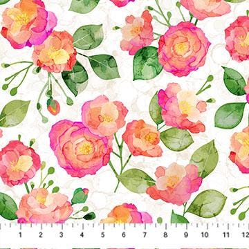 Veranda 5" Tiles, Northcott CVERAN42-10, 5" Precut Pink Peach Green Blue Bird Floral Cotton Quilt Fabric Squares, Edwards Samra