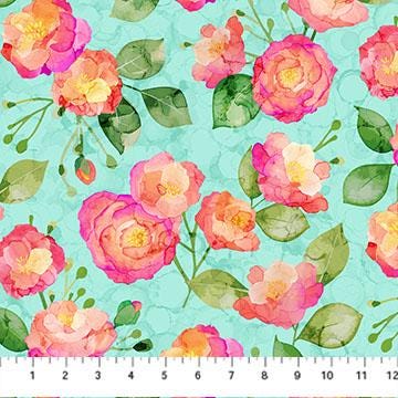 Veranda 5" Tiles, Northcott CVERAN42-10, 5" Precut Pink Peach Green Blue Bird Floral Cotton Quilt Fabric Squares, Edwards Samra