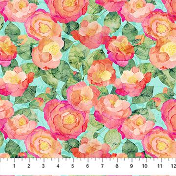 Veranda 5" Tiles, Northcott CVERAN42-10, 5" Precut Pink Peach Green Blue Bird Floral Cotton Quilt Fabric Squares, Edwards Samra