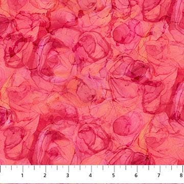 Veranda - Dark Pink Peach Abstract Flowers Fabric, Northcott DP28404-24, Peach Pink Floral Blender Fabric, Deborah Edwards Melanie Samra