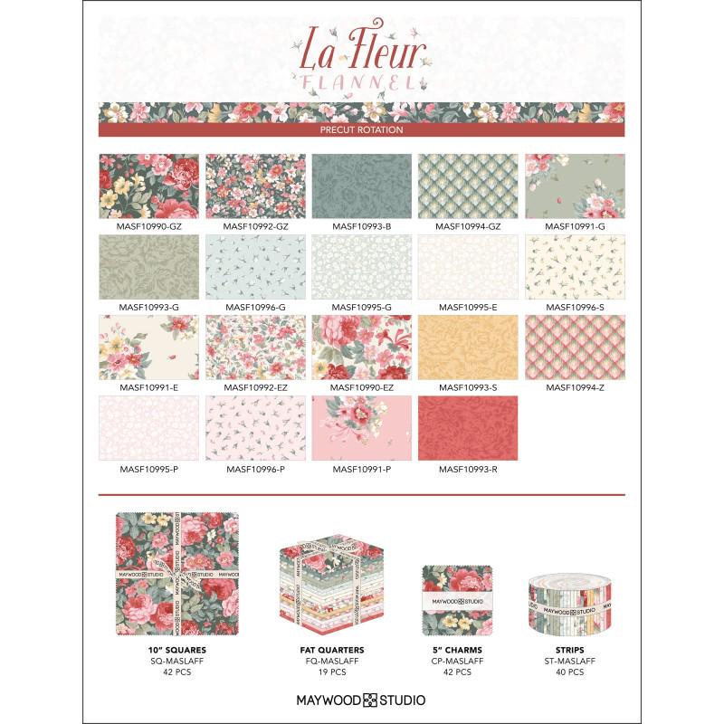 La Fleur FLANNEL 10" Squares, SQ-MASLAFF, Precut 10" Red Green Teal Yellow Floral Flannel Fabric Squares, Maywood Studio