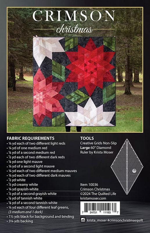 Crimson Christmas Quilt Pattern, The Quilted Life TQL10036, Modern Poinsettias Lap Throw Quilt Pattern, 60 Degree Diamond Ruler Pattern