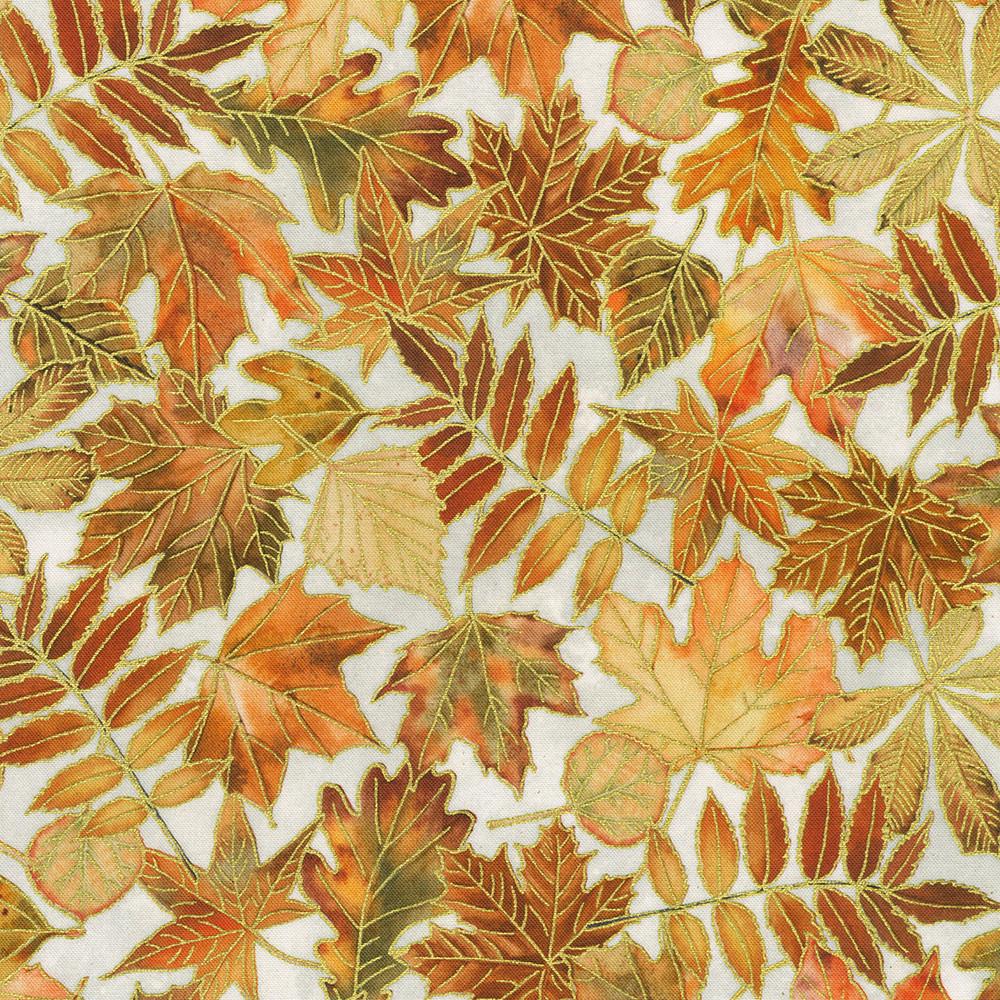 Warm Welcome 10" Squares, Robert Kaufman TEN-1395-42, 10" Precut Autumn Fall Gold Metallic Leaves Floral Fabric Squares,