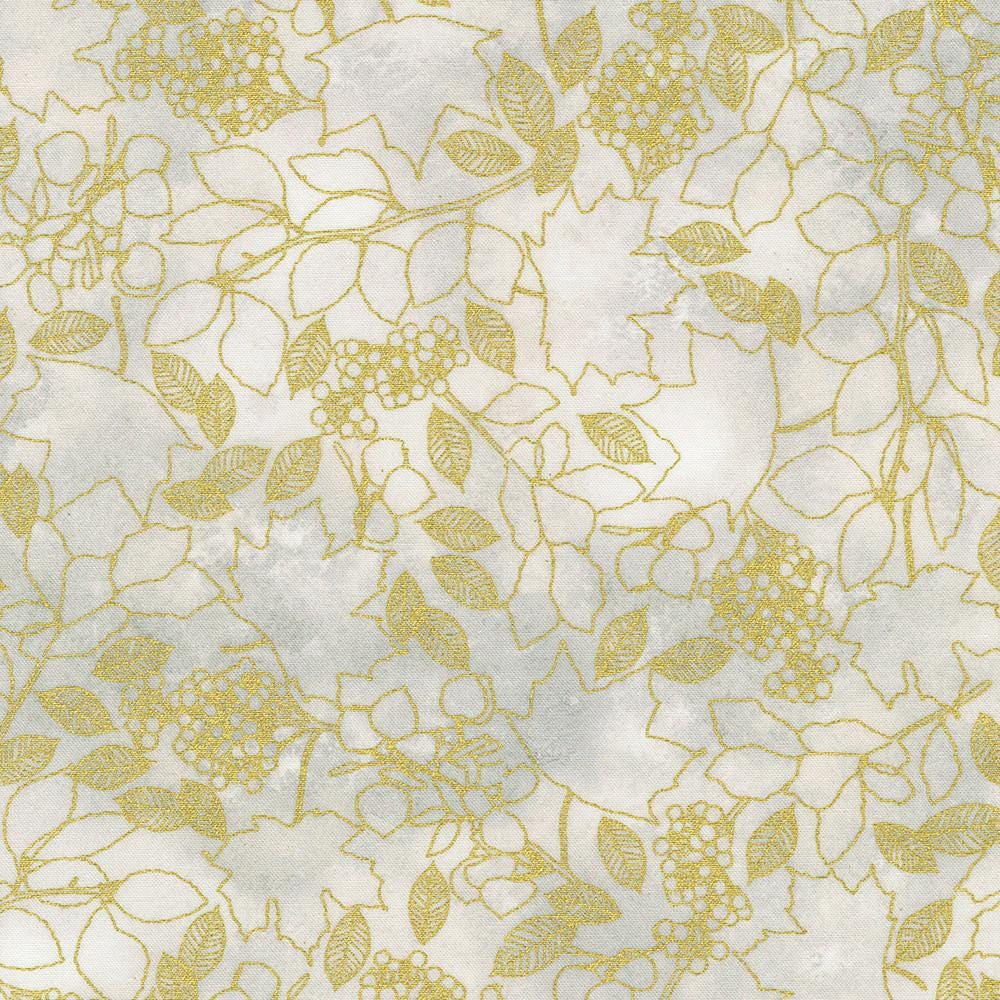Warm Welcome 10" Squares, Robert Kaufman TEN-1395-42, 10" Precut Autumn Fall Gold Metallic Leaves Floral Fabric Squares,
