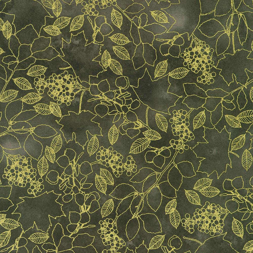 Warm Welcome 10" Squares, Robert Kaufman TEN-1395-42, 10" Precut Autumn Fall Gold Metallic Leaves Floral Fabric Squares,