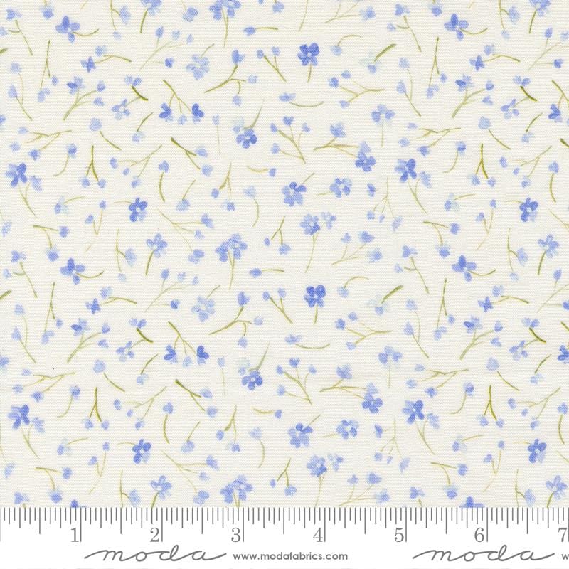 Sweet Cecily - Small Blue Flowers on White Fabric, Moda 24644 11 Hyacinth, Blue White Floral Blender Quilt Fabric, Janet Clare, By the Yard