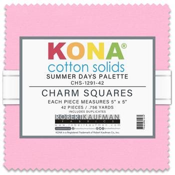 Kona Cotton - Summer Days Palette 5" Charm Squares, Robert Kaufman CHS-1291-42, 5" Solid Rainbow Colors Precut Fabric Squares