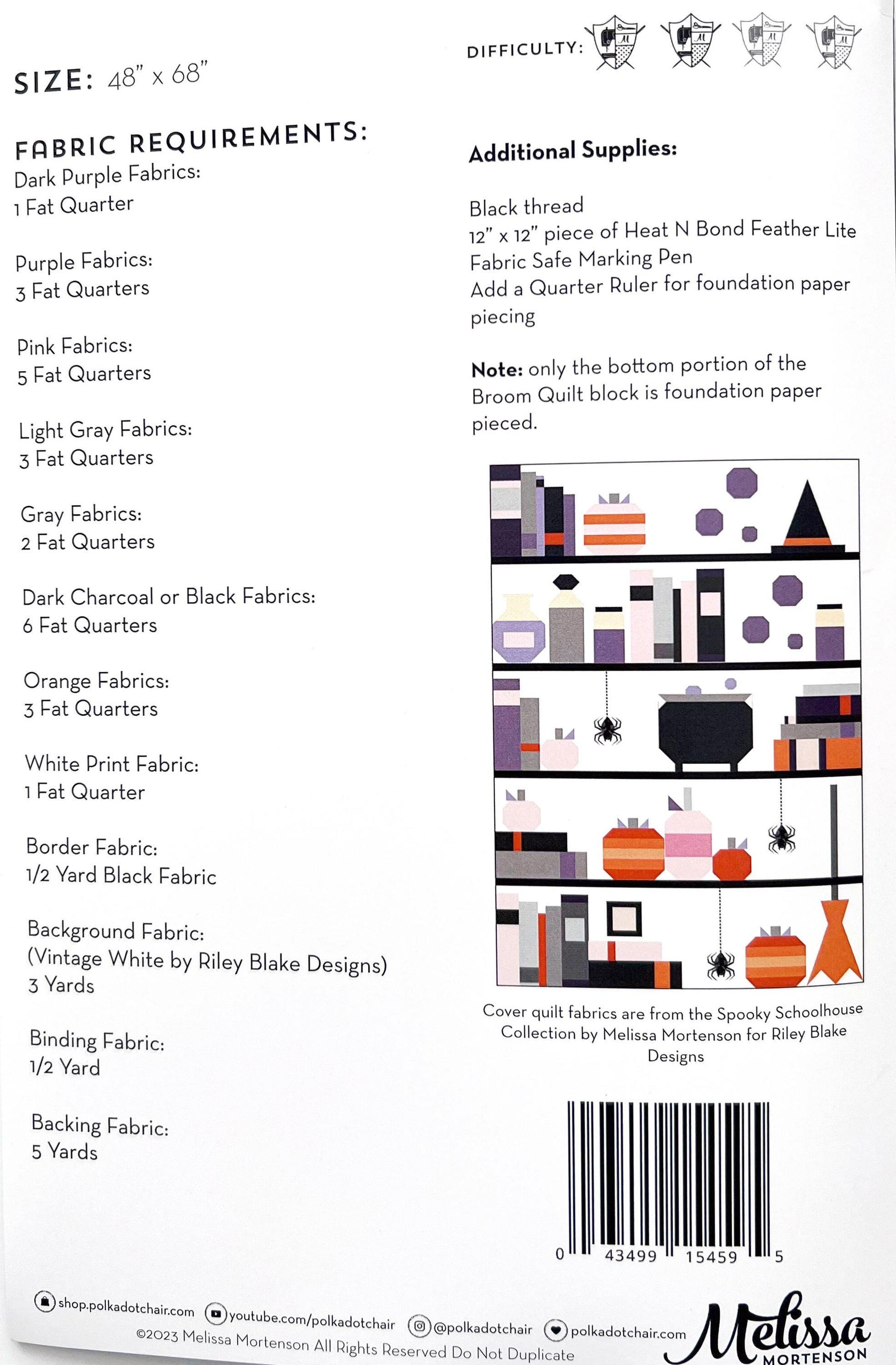 Spooky Shelfie Quilt Pattern, Melissa Mortenson PDC4595, Fat Quarter FQ Friendly Halloween Bookcase Lap Throw Quilt Pattern