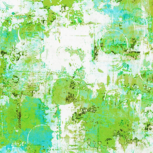 Wishwell Industrial Imprints - Green Blue White Abstract Blender Fabric, Robert Kaufman ANJD-22865-33 Kiwi, Leslie Jenison, By the Yard