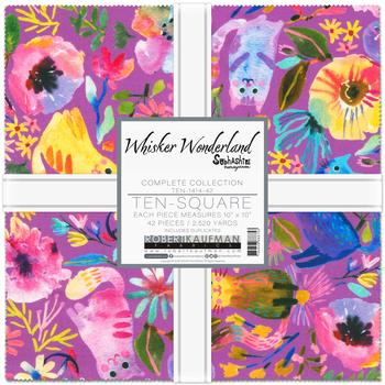 Whisker Wonderland 10" Squares, Robert Kaufman TEN-1414-42, 10" Precut Kitty Cats Cat Lover Floral Layer Cake Fabric Squares, Naharana