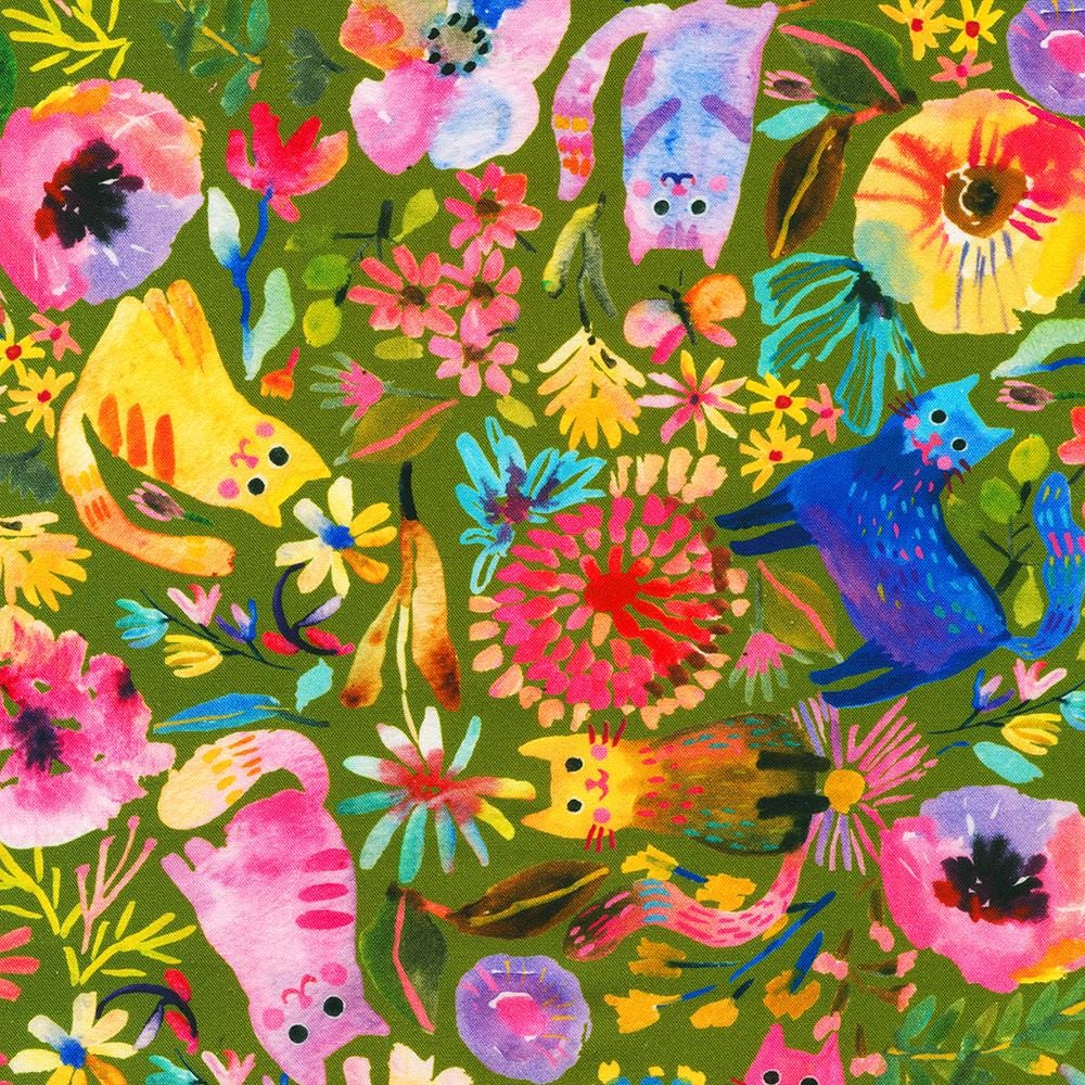 Whisker Wonderland 10" Squares, Robert Kaufman TEN-1414-42, 10" Precut Kitty Cats Cat Lover Floral Layer Cake Fabric Squares, Naharana