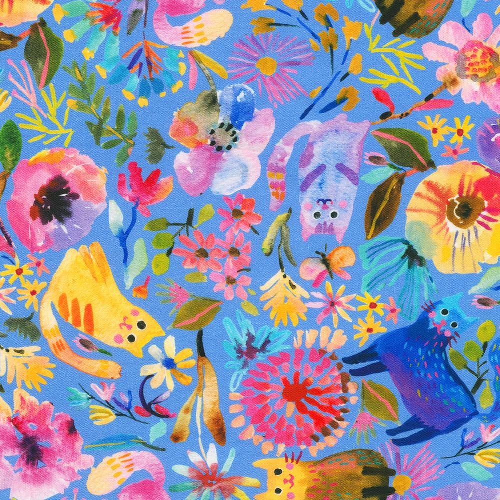 Whisker Wonderland 10" Squares, Robert Kaufman TEN-1414-42, 10" Precut Kitty Cats Cat Lover Floral Layer Cake Fabric Squares, Naharana