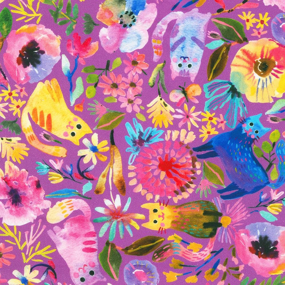 Whisker Wonderland 10" Squares, Robert Kaufman TEN-1414-42, 10" Precut Kitty Cats Cat Lover Floral Layer Cake Fabric Squares, Naharana