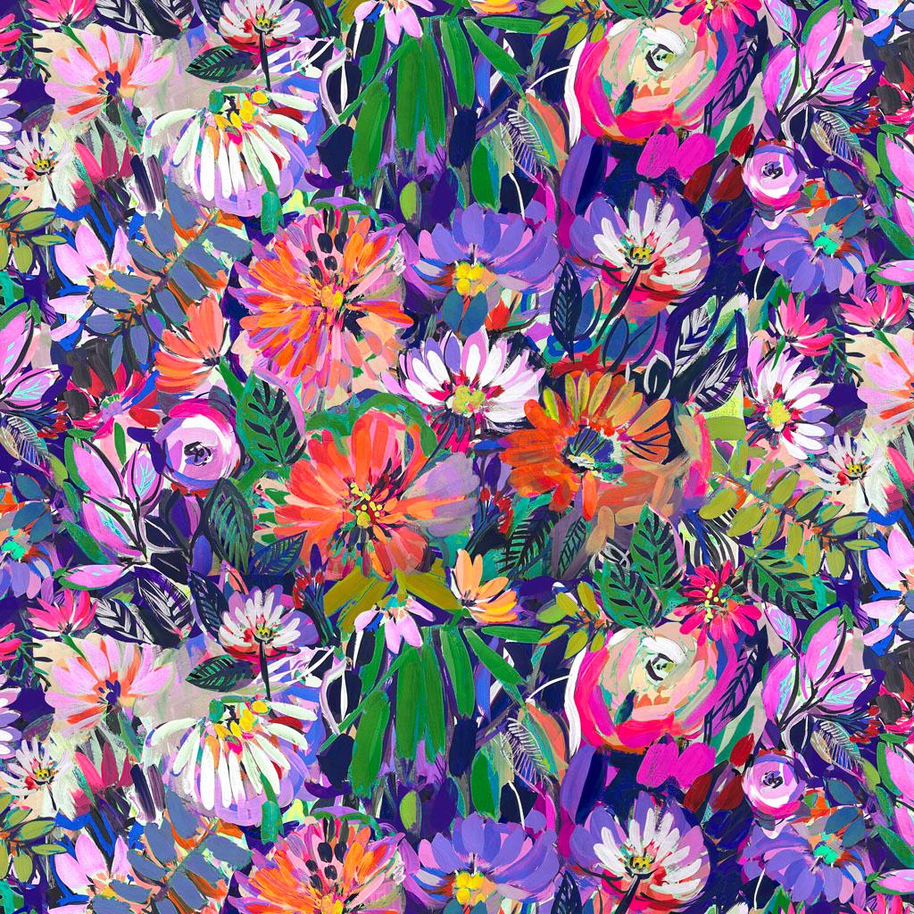 Sunset Meadow 15 Piece Fat Quarter Bundle, Clothworks FQ0521, Bright Watercolor Floral Fabric, 18 x 22 Fabric Cuts