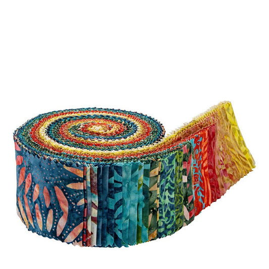Expressions Batiks Carnival Glass Rolie Polie, Riley Blake RP-23366-40, 2.5" Precut Fall Sunflowers Floral Batik Fabric Strips