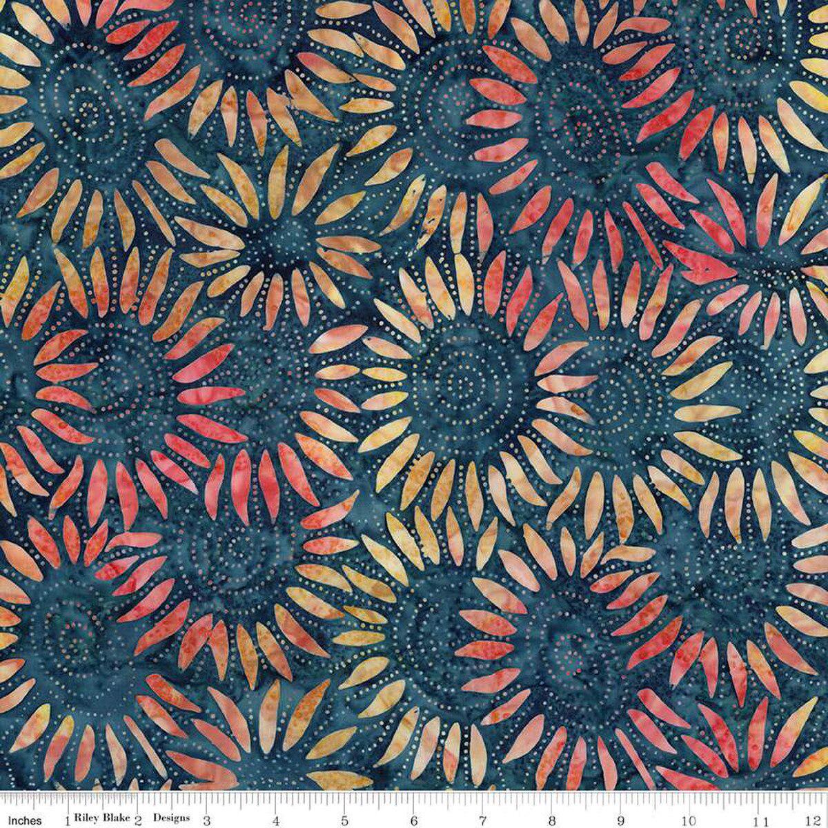 Expressions Batiks Carnival Glass Rolie Polie, Riley Blake RP-23366-40, 2.5" Precut Fall Sunflowers Floral Batik Fabric Strips