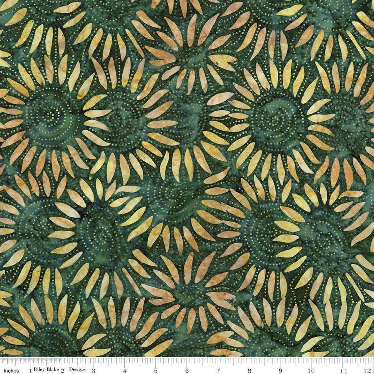 Expressions Batiks Carnival Glass Rolie Polie, Riley Blake RP-23366-40, 2.5" Precut Fall Sunflowers Floral Batik Fabric Strips