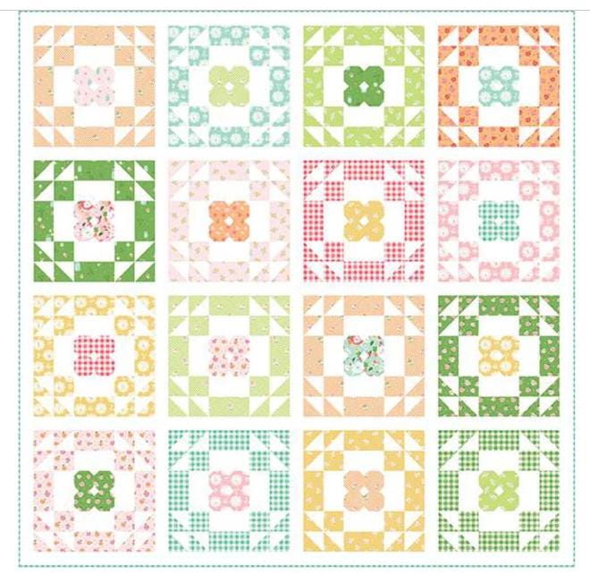 Dancing Buttercups Quilt Pattern, Gracey Larson P155-BUTTERCUPS, FQ Fat Quarter Friendly Flowers Square Lap Throw Quilt Pattern