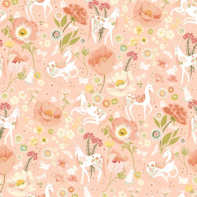Unicorn Dreams 5" Charm Pack, Poppie Cotton UD25726, 5" Precut Pink Mint Yellow Floral Charm Fabric Squares, Ginger Deverell