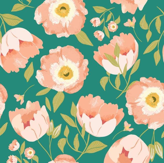 Unicorn Dreams 5" Charm Pack, Poppie Cotton UD25726, 5" Precut Pink Mint Yellow Floral Charm Fabric Squares, Ginger Deverell