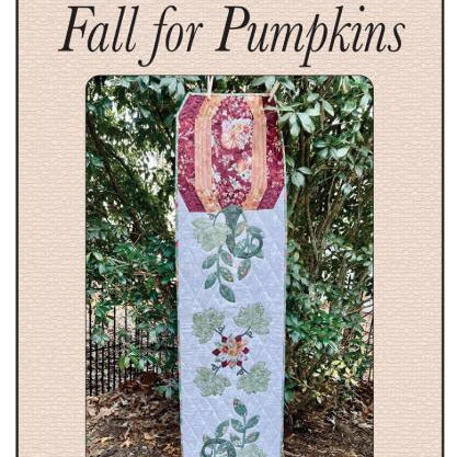 Fall for Pumpkins Quilt Runner Pattern, Quilted Garden Designs QGD246, Autumn Fall Pumpkin Applique Table Runner Pattern