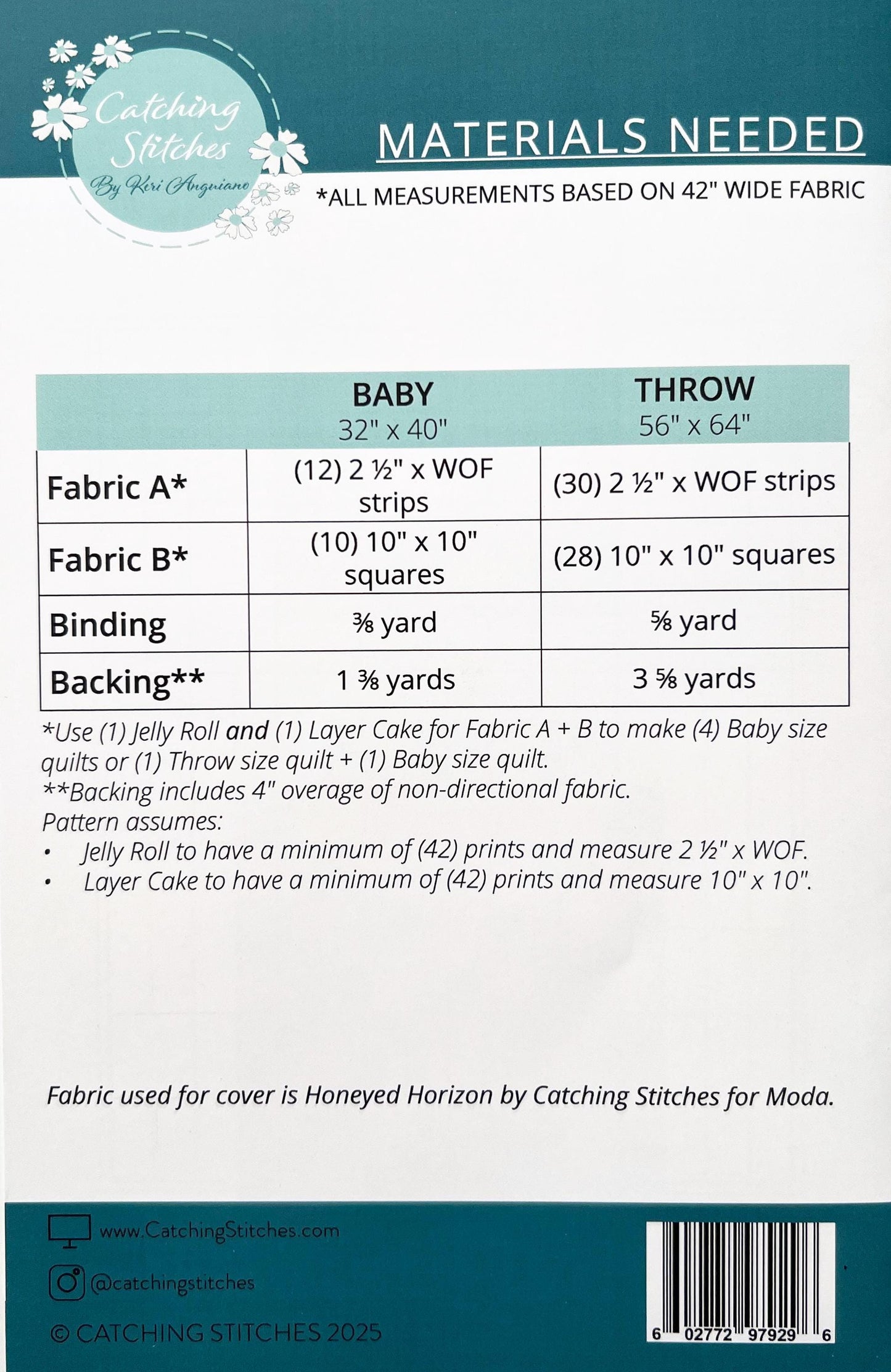 Precut Pop 1 Quilt Pattern, Catching Stitches CST237, Jelly Roll Strips Layer Cake Squares Friendly Easy Baby Throw Quilt Pattern, Anguiano