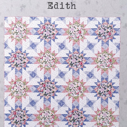 Edith Quilt Pattern, Janet Clare JC267, Yardage Friendly Flowers Stars Throw Bed Square Quilt Pattern