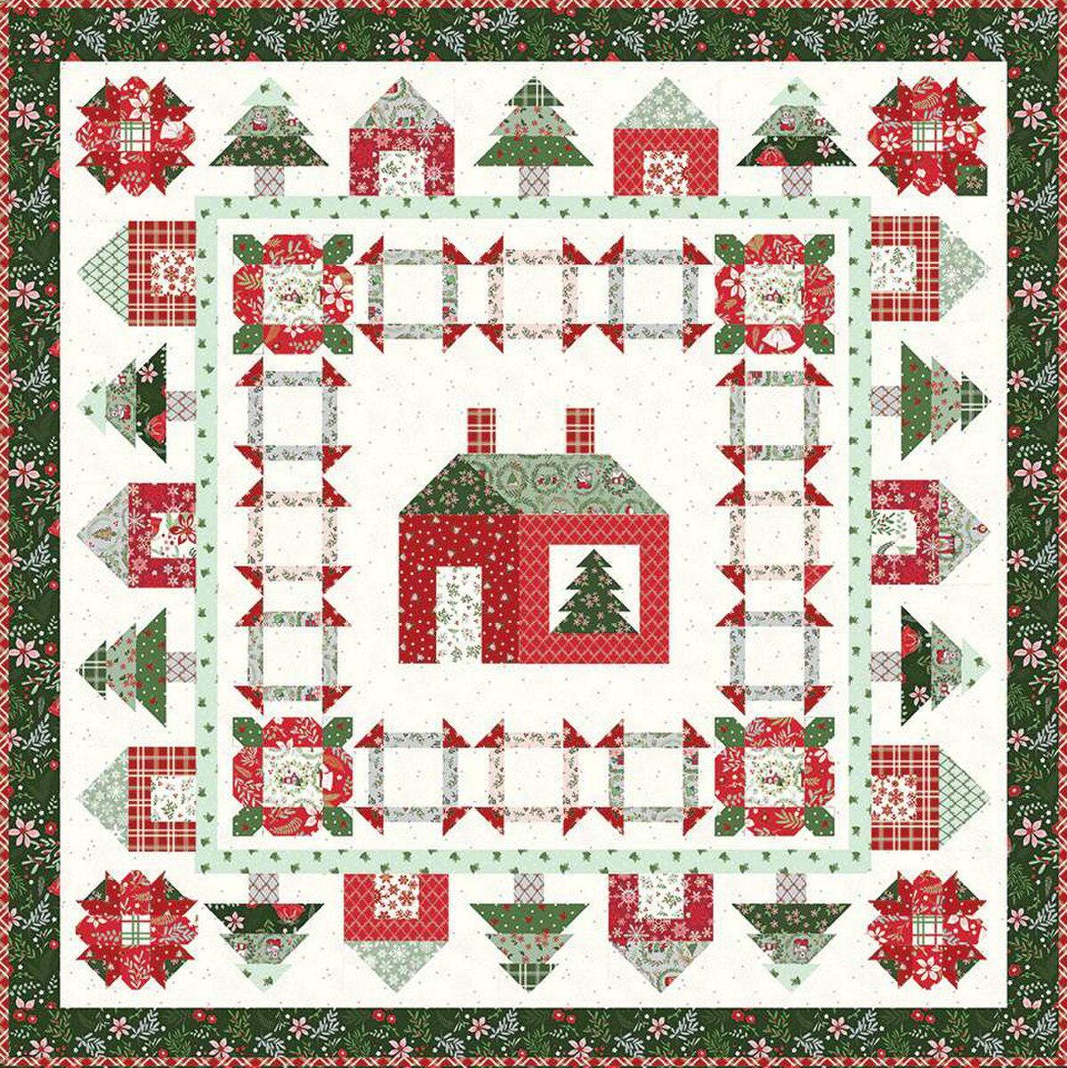 Holly Lane Quilt Pattern, Flamingo Toes FT8504, 24 Fat Quarter FQ Friendly Christmas Xmas Village Throw Quilt Pattern, Beverly McCullough