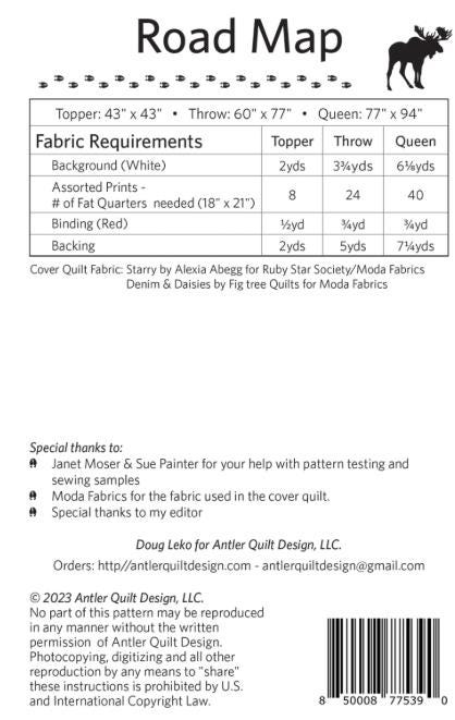 Road Map Quilt Pattern, Antler Quilt Design AQD0295, Fat Quarter FQ Scrap Friendly Patchwork Stars Throw Queen Table Topper Quilt Pattern