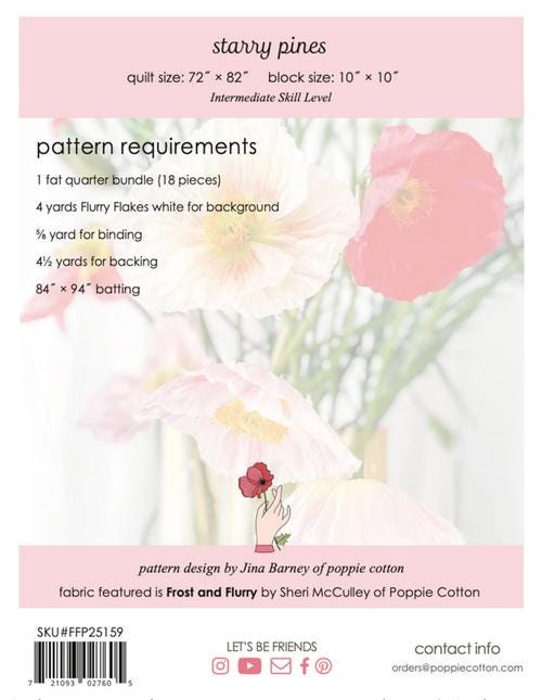 Starry Pines Quilt Pattern, Poppie Cotton FFP25159, Fat Quarter FQ Friendly Stars in Pine Trees Christmas Xmas Throw Quilt Pattern