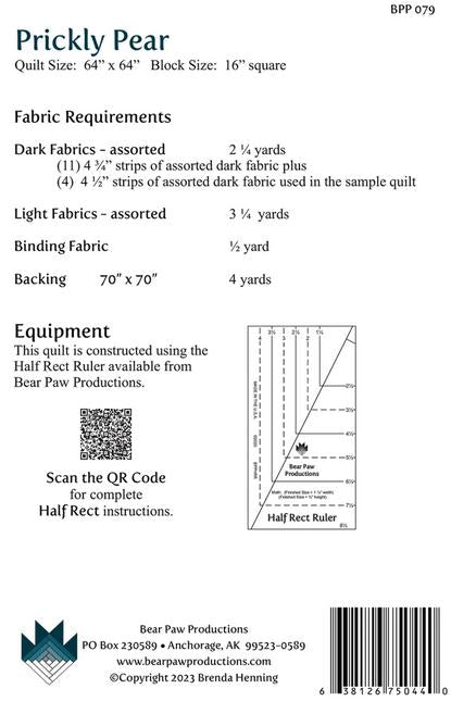 Prickly Pear Quilt Pattern, Bear Paw Productions BPP079, Yardage Friendly Modern Contemporary Half Rectangles Lap Throw Quilt Pattern