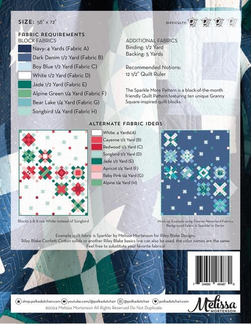 Sparkle More Quilt Pattern, Melissa Mortenson PDC4870, Yardage Friendly Modern Granny Square Sampler Quilt Pattern