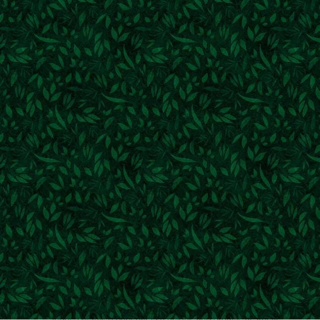 REMNANT 25" of Foliage Fundamentals - Forest Green Tonal Texture Blender Fabric, White Owl W110-002-695, Dark Green Leaves Tonal Fabric
