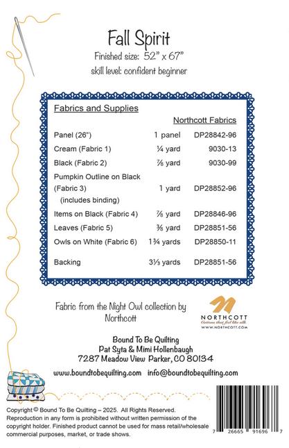 Fall Spirit Panel Frame Quilt Pattern, Bound to Be Quilting BTBQ576, Fabric Panel Friendly Lap Throw Quilt Pattern, Leaves Stars Panel Frame