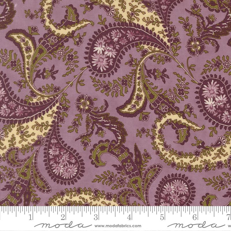 Collections for a Cause Essence - Purple Green Ivory Paisley on Lavender Fabric, Moda 46270 12, Reproduction Fabric, Marcus, By the Yard