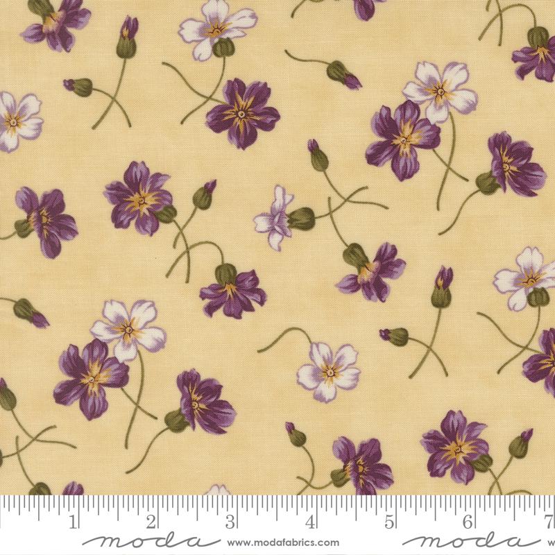 Collections for a Cause Essence - Purple White Flowers on Ivory Fabric, Moda 46271 11 Parchment, Reproduction Fabric, Marcus, By the Yard
