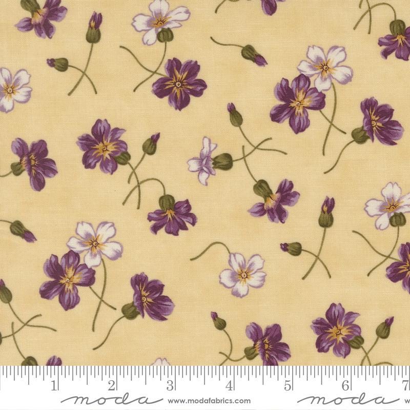 REMNANT 29" of Collections for a Cause Essence - Purple White Flowers on Ivory Fabric, Moda 46271 11 Parchment, Reproduction Fabric, Marcus