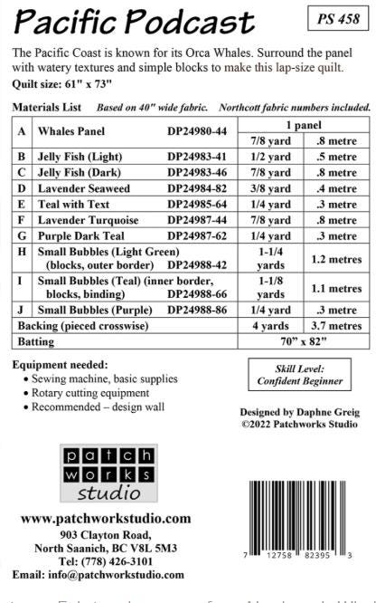 Pacific Podcast Quilt Pattern, Patch Works Studio PS458, Fabric Panel Friendly Easy 9 Patch Frame Quilt Pattern