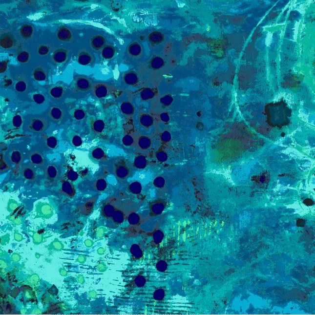 108" Blue Hour Spotted Graffiti Quilt Back Fabric, Windham Fabric 53442DW-2DES, Teal Blue Abstract Wide Quilt Backing, By the Yard