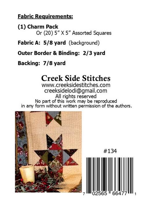 Star Charmer Table Runner Pattern, Creek Side Stitches CSS134, Charm Pack Friendly Easy Quilted Stars Table Runner Pattern